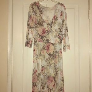 Worn ONCE ivory/floral wrap dress.